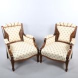 A pair of Edwardian rosewood and marquetry inlaid parlour chairs Ivory Exemption Certificate