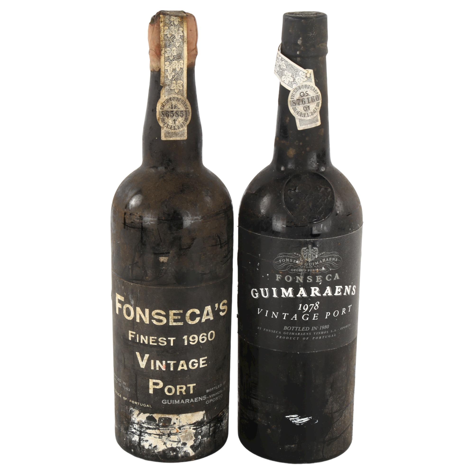2 bottles of vintage port, Fonseca 1960, Fonseca Guimaraens 1978 levels to low neck 1960 - capsule