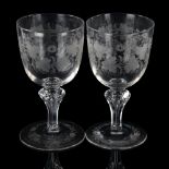 A pair of 19th century wine glasses with etched grapevine designs, height 18cm Perfect condition, no