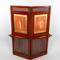 A 19th century mahogany double-sided 2-fold screen in Japanese style, 1 side having drop-down