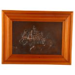 G Halliday, 19th century copper electrotype relief plaque, hussars pulling a gun carriage, signed in