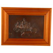 G Halliday, 19th century copper electrotype relief plaque, hussars pulling a gun carriage, signed in