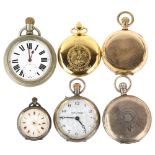 6 pocket watches, including Swiss silver fob watch, silver full hunter pocket watch etc Lot sold