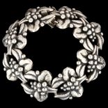 An Art Nouveau Danish sterling silver grapevine panel bracelet, stamped with maker's mark,