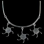 A heavy handmade silver sun fringe necklace, by C Wilkes, necklace length 47cm, 56.4g No damage or