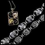 Various Art Nouveau Danish silver jewellery, comprising pendant necklace and 2 x bracelets,