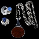 Various Danish modernist sterling silver stone set jewellery, including Niels Erik From pendant