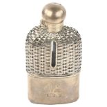 A Victorian silver-mounted glass basket weave spirit flask, with screw-lock button cap and