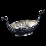 ALBERT SCHARNING - a Norwegian novelty silver Viking boat salt cellar, with fitted glass liner,