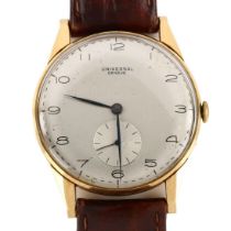 UNIVERSAL GENEVE - an 18ct gold mechanical wristwatch, ref. 11244, circa 1956, silvered dial with