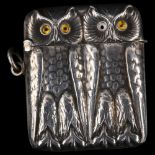 An Antique Belgian novelty silver owl Vesta case, by Wolfers Freres circa 1900, height 4cm 1 owl