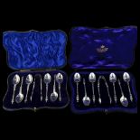 2 cased sets of Victorian silver Apostle teaspoons and sugar tongs, including London 1889 and