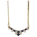 A 9ct gold sapphire and diamond fringe necklace, length 36cm, 5.7g No damage or repairs, all