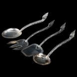 A set of 4 Thai 900 silver serving flatware, allover chased foliate decoration, stamped Than,