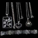 Various Danish stylised silver jewellery, comprising 3 x pendant necklaces and 1 x bracelet, largest