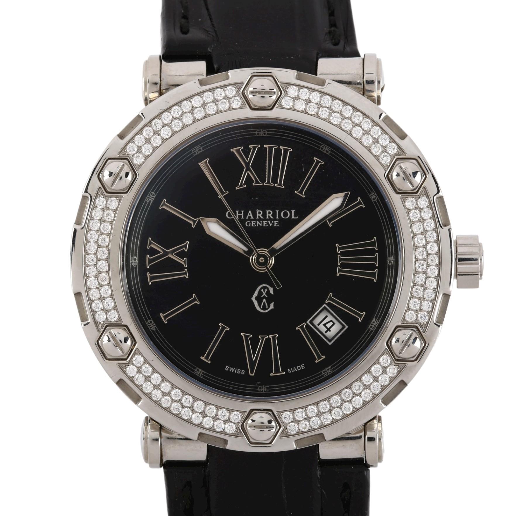 CHARRIOL - a stainless steel and diamond Rotonde quartz wristwatch, ref. RT38, black dial with Roman