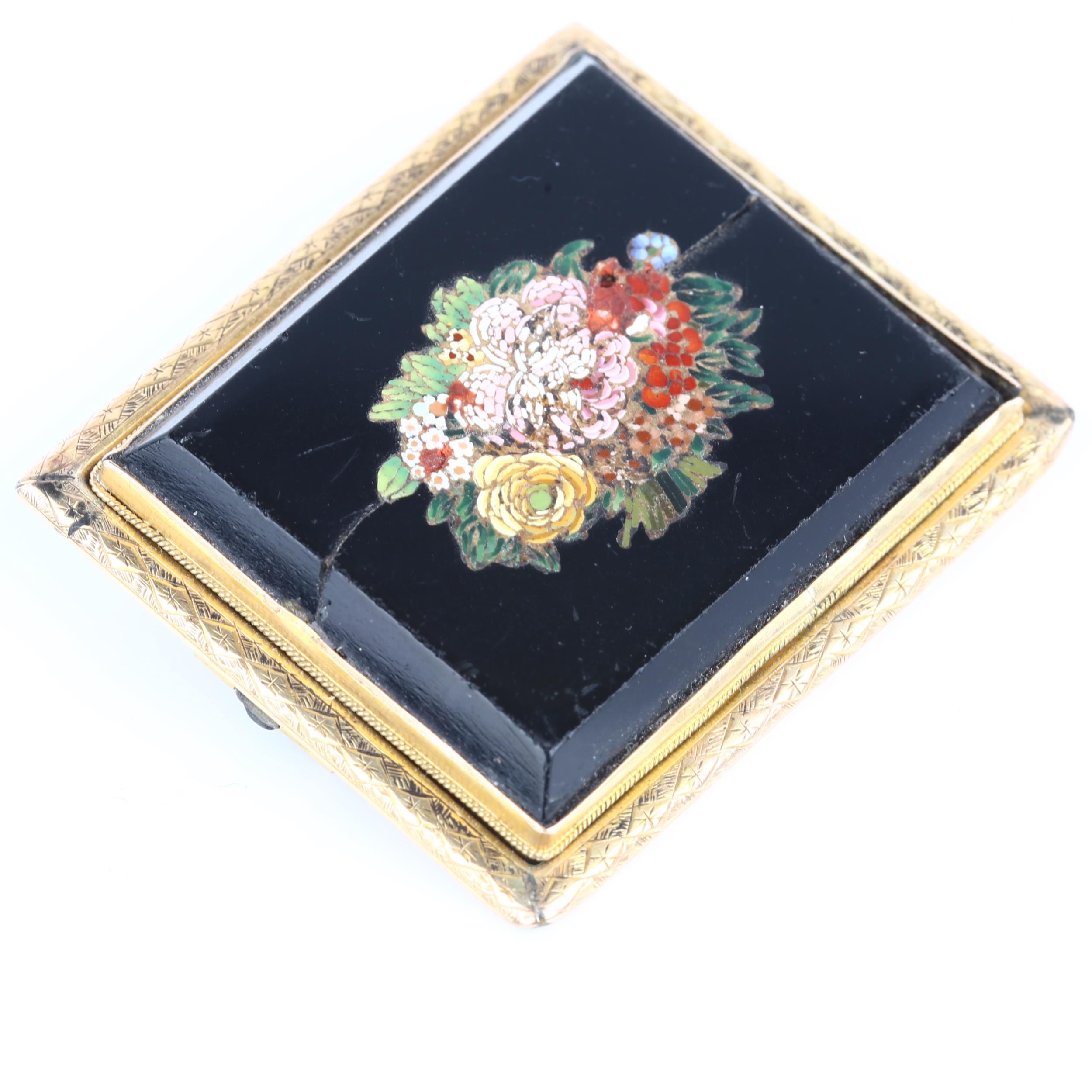 An Antique Italian micro-mosaic plaque brooch, depicting bunch of flowers, in unmarked yellow - Image 3 of 4