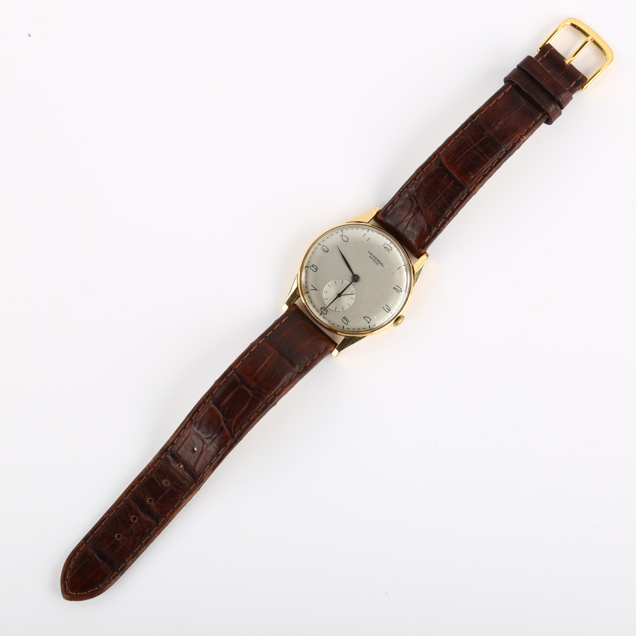 UNIVERSAL GENEVE - an 18ct gold mechanical wristwatch, ref. 11244, circa 1956, silvered dial with - Image 3 of 5