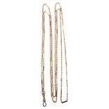 An Antique 9ct rose gold rope and bar link long guard chain, with 9ct dog clip, chain length