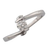 A 14ct white gold 0.25ct solitaire diamond ring, crossover style set with modern round brilliant-cut