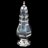 An Edwardian silver baluster sugar caster, octagonal form, by Miller Brothers, hallmarks