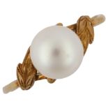 MIKIMOTO - a late 20th century 14ct gold whole cultured pearl dress ring, pearl diameter 7.6mm, size