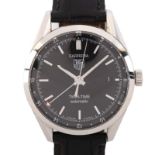 TAG HEUER - a stainless steel Carrera Twin-Time automatic wristwatch, ref. WV2115, black dial with