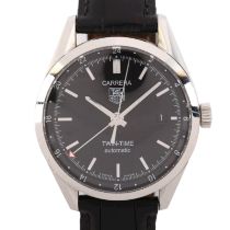 TAG HEUER - a stainless steel Carrera Twin-Time automatic wristwatch, ref. WV2115, black dial with