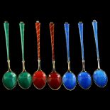 EGON LAURIDSEN - a set of 7 Danish vermeil sterling silver and harlequin enamel coffee spoons,