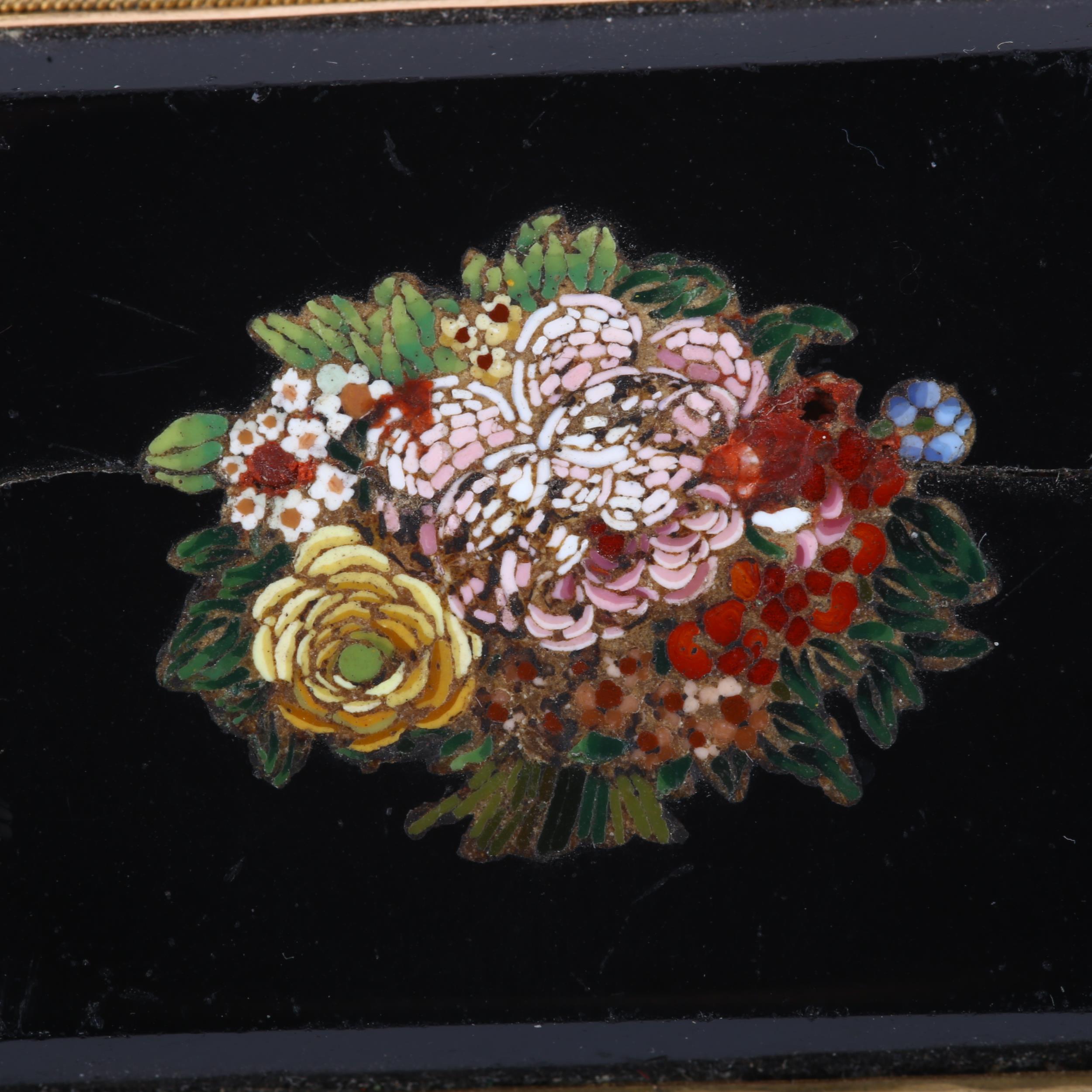 An Antique Italian micro-mosaic plaque brooch, depicting bunch of flowers, in unmarked yellow - Image 2 of 4