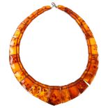 A Vintage polished amber tablet necklace, necklace length 50cm, 49.9g No damage or repairs, clasp