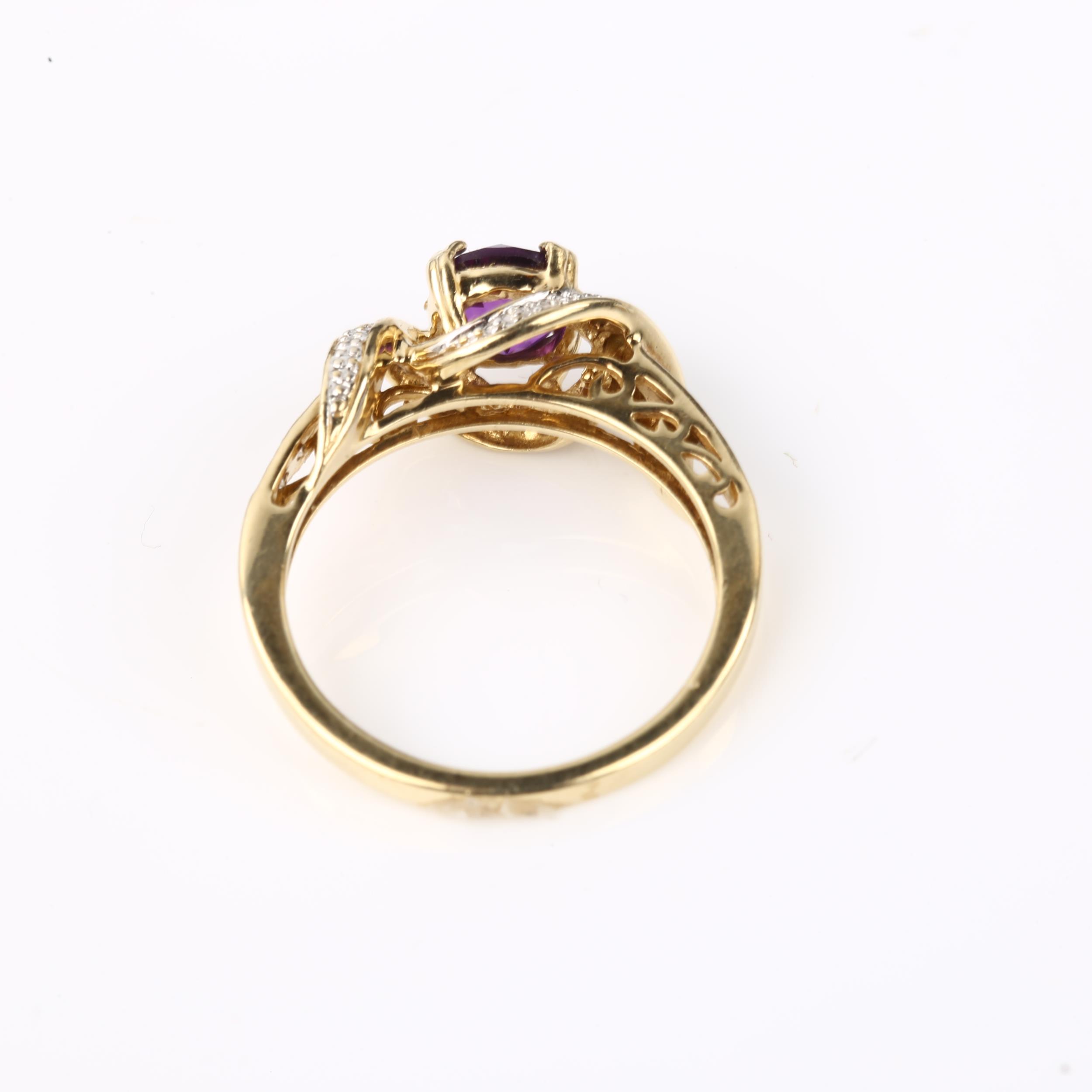 A modern 9ct gold amethyst and diamond dress ring, setting height 8.9mm, size N, 3.1g No damage or - Image 3 of 4