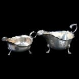 2 silver sauce boats, comprising Chester 1909 and London 1911, largest length 16cm, 5.8oz total (