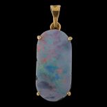 A modern 18ct gold opal doublet pendant, height 30.9mm, 2.1g Opal has several edge chips, settings