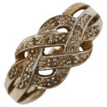 A modern 9ct gold diamond knot dress ring, setting height 9mm, size M, 2.7g No damage or repairs,