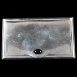 A Continental Art Deco silver card case, with cabochon sapphire thumbpiece, maker's marks BC, 9cm