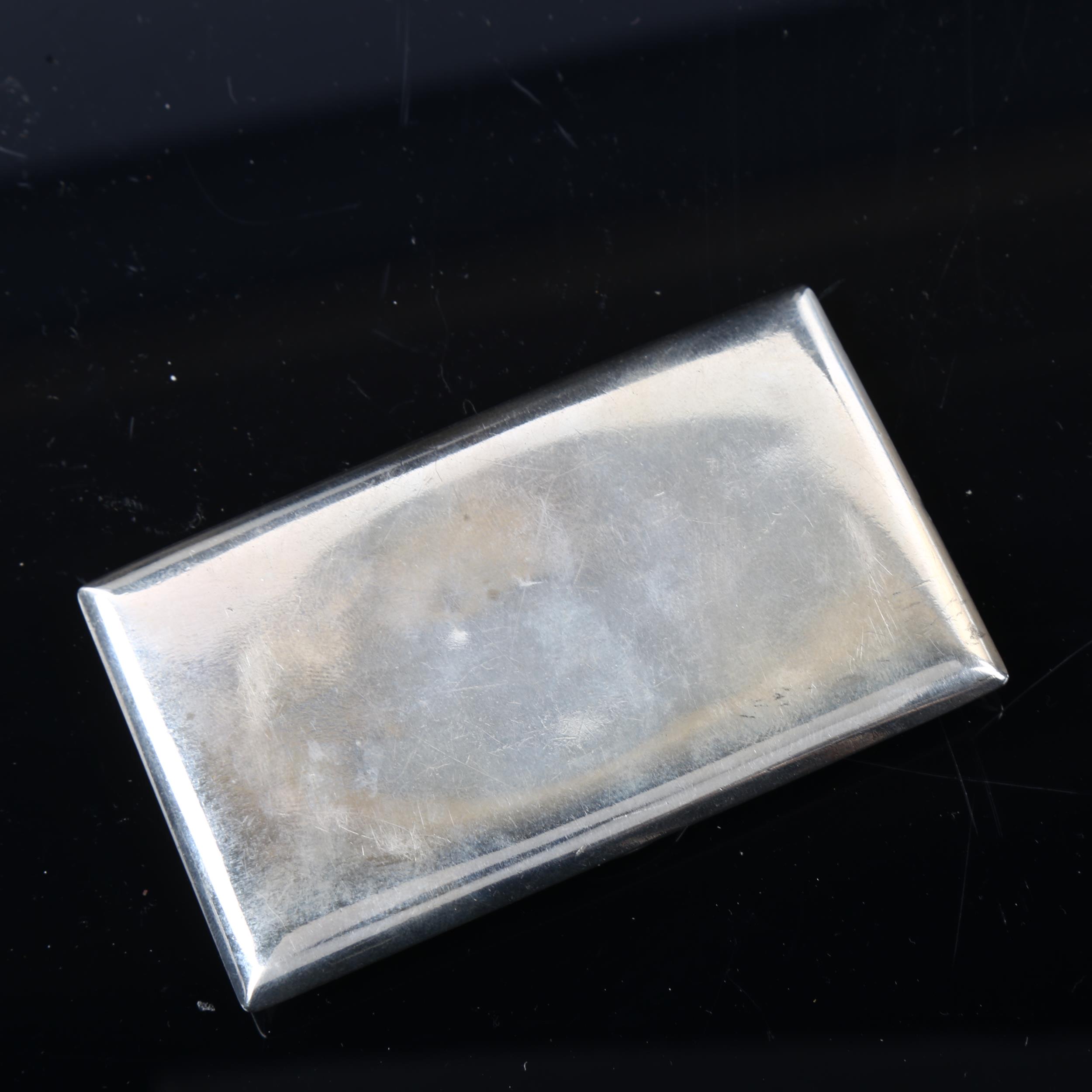 A Continental Art Deco silver card case, with cabochon sapphire thumbpiece, maker's marks BC, 9cm - Image 2 of 3