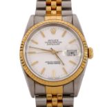 ROLEX - a bi-metal Oyster Perpetual Datejust automatic bracelet watch, ref. 16233, circa 1989, white