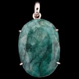 A large 123ct emerald pendant, in unmarked white metal frame, pendant height 56.1mm, 41.8g No damage