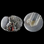 2 Scandinavian modernist sterling silver stone set brooches, makers include Valdres of Norway,