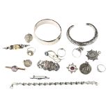 Various silver jewellery, including hinged bangle, rings etc, 128g gross Lot sold as seen unless
