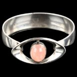 NIELS ERIK FROM - a Danish modernist sterling silver and rose quartz torque bangle, eye design,