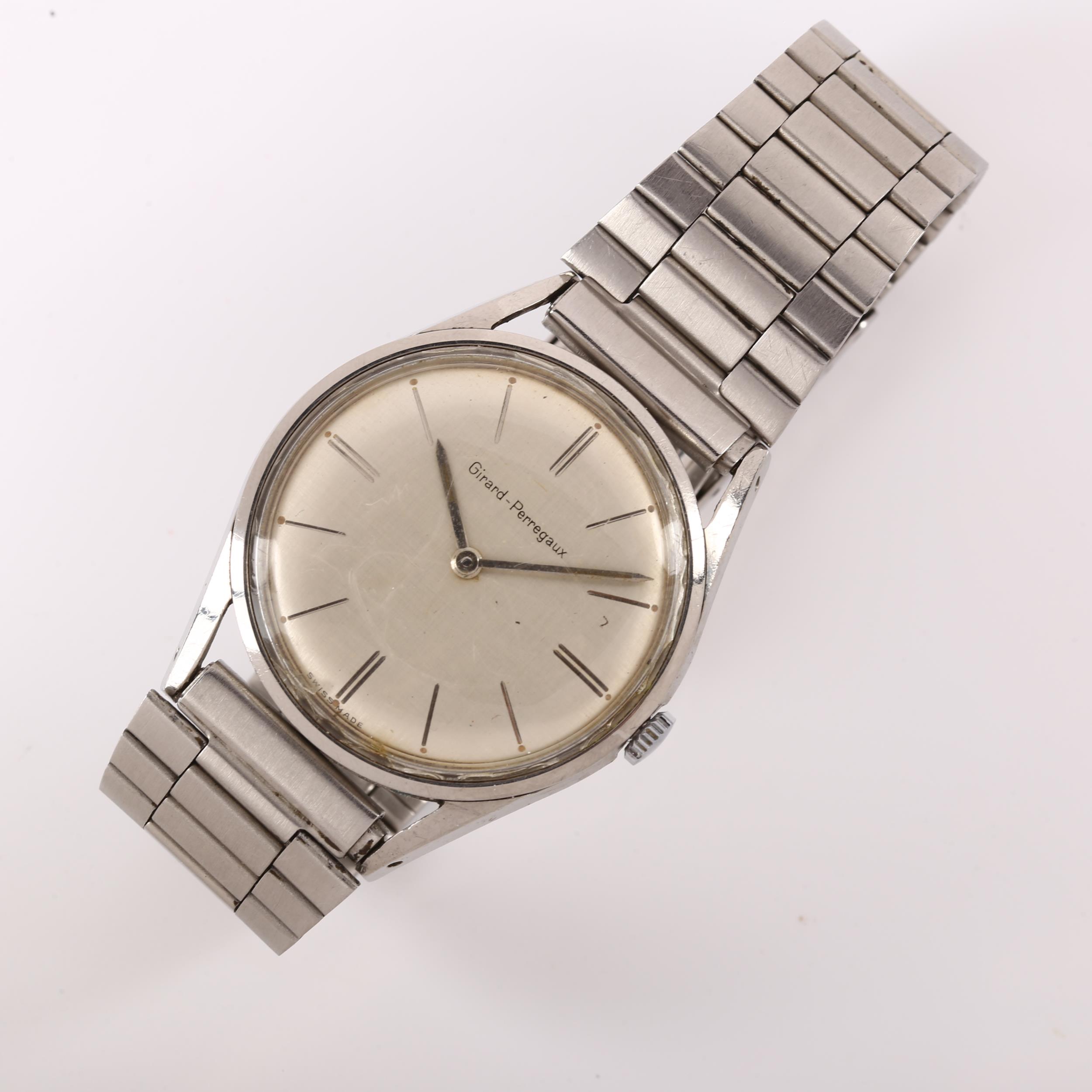 GIRARD-PERREGAUX - a Vintage stainless steel mechanical wristwatch, circa 1960s, brushed silvered - Image 2 of 4