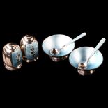 VOLMER BAHNER - a Danish stylised silver and blue enamel 4-piece cruet set, comprising pair of