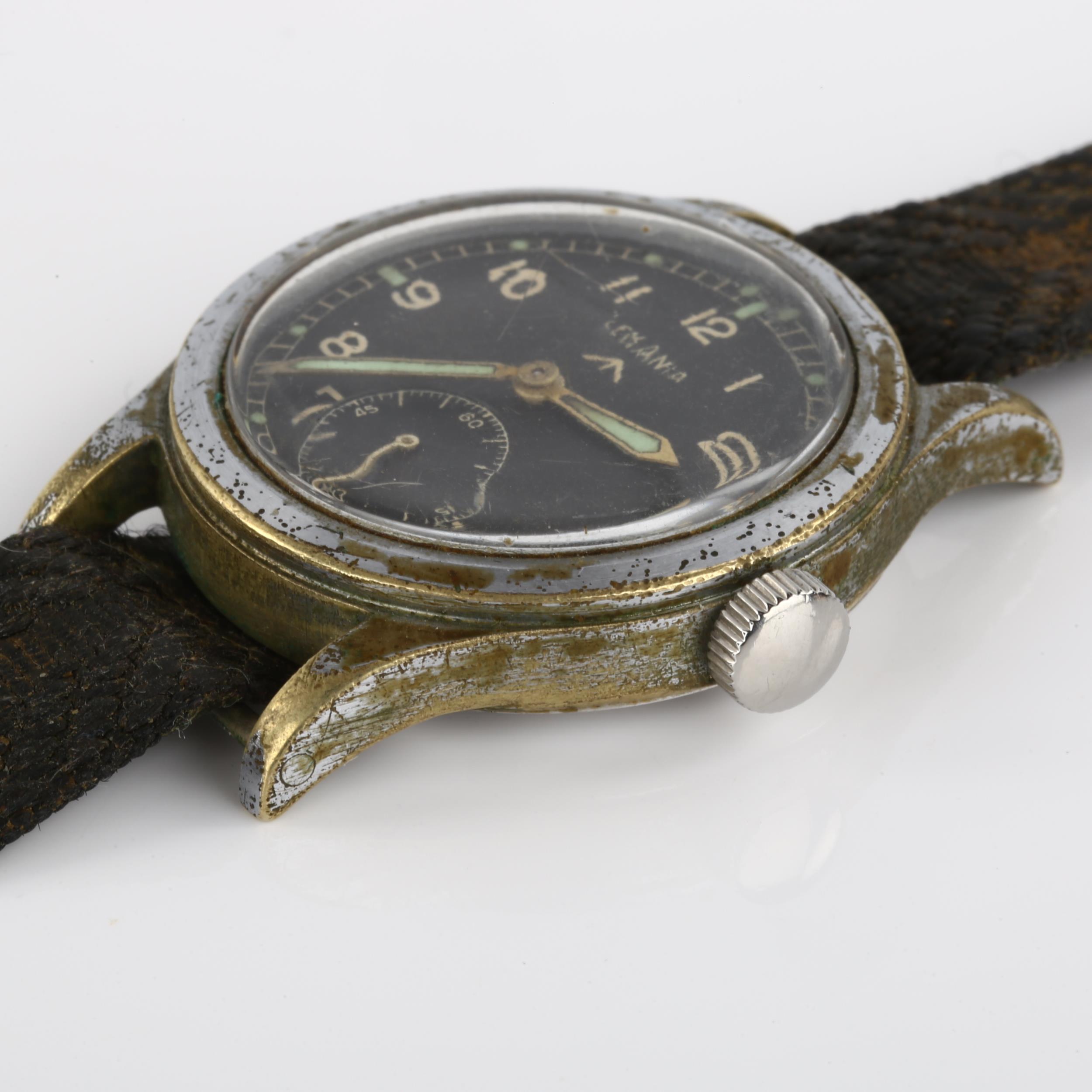 LEMANIA - A Second World War Period Military Issue chrome-plated 'Dirty Dozen' mechanical - Image 2 of 4