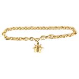 THEO FENNELL - an 18ct gold belcher link charm bracelet, with 18ct insect charm, bracelet length