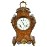 A Louis XIV style French inlaid rosewood balloon 8-day mantel clock, white enamel dial with Roman