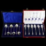 2 cased sets of 6 silver Apostle teaspoons, including London 1899 and Birmingham 1906 No damage or