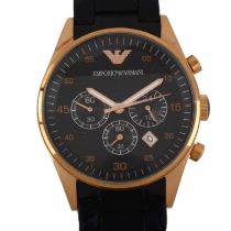 EMPORIO ARMANI - a rose gold plated stainless steel quartz chronograph bracelet watch, ref. AR-5905,