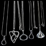 5 Danish modernist silver pendant necklaces, makers include Aagaard, largest pendant height 44.